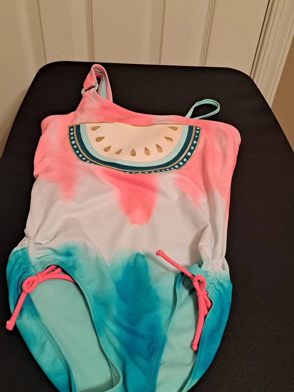Justice Girls Pink Teal Ombre Watermelon One-Piece Swimsuit-good preloved